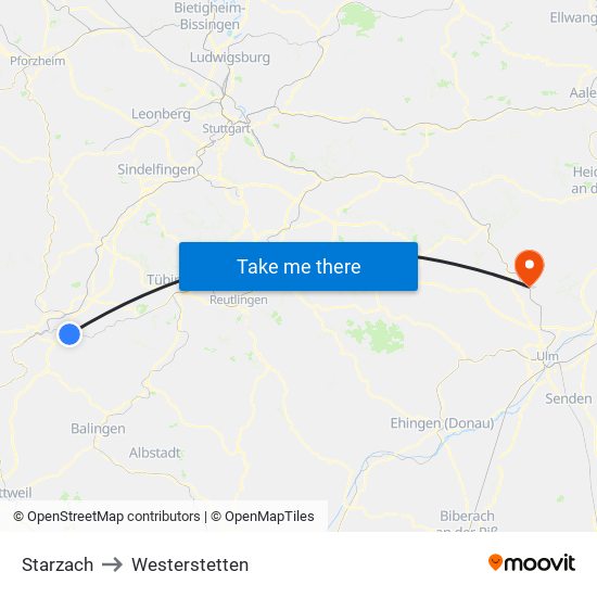 Starzach to Westerstetten map