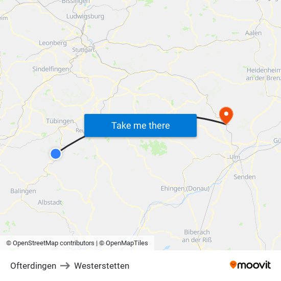 Ofterdingen to Westerstetten map