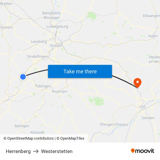 Herrenberg to Westerstetten map