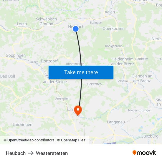 Heubach to Westerstetten map