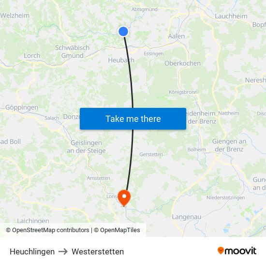 Heuchlingen to Westerstetten map