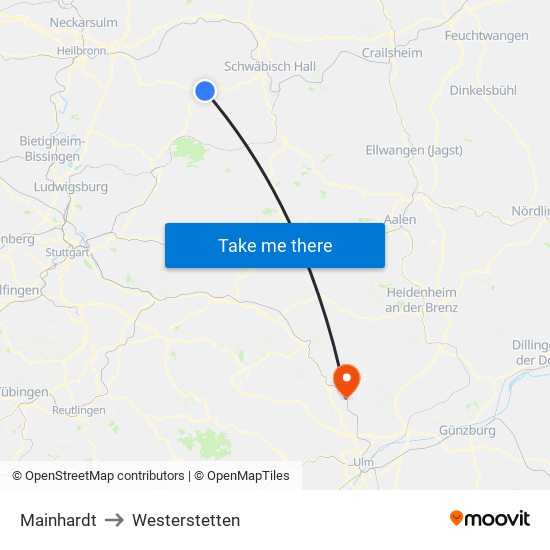 Mainhardt to Westerstetten map