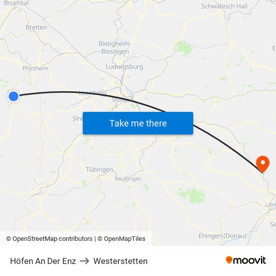 Höfen An Der Enz to Westerstetten map