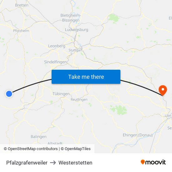 Pfalzgrafenweiler to Westerstetten map