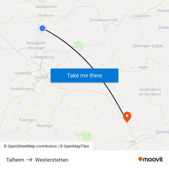 Talheim to Westerstetten map