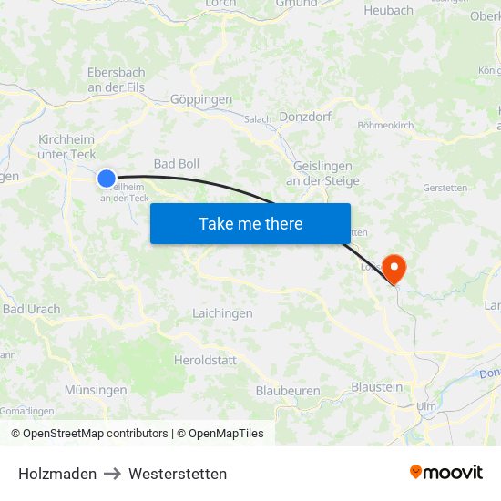Holzmaden to Westerstetten map