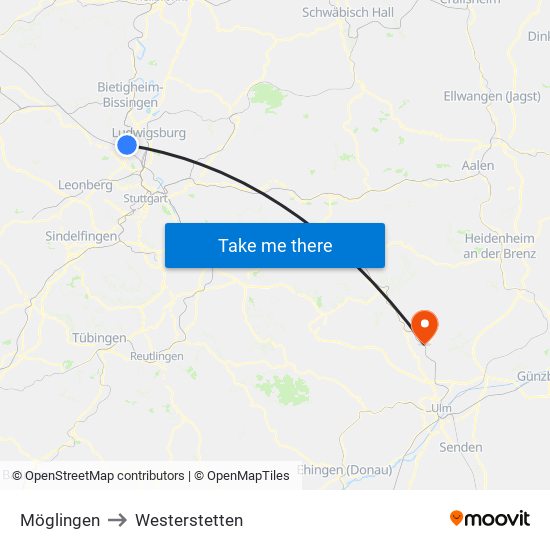 Möglingen to Westerstetten map