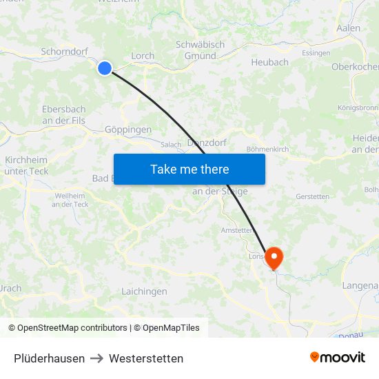 Plüderhausen to Westerstetten map