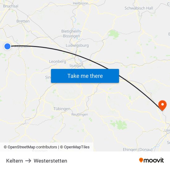 Keltern to Westerstetten map
