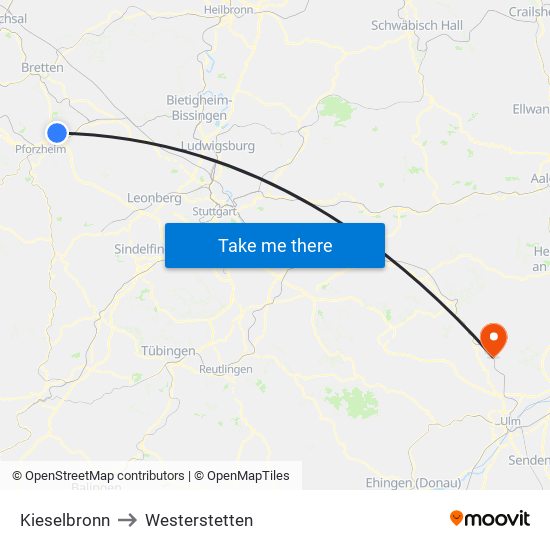 Kieselbronn to Westerstetten map