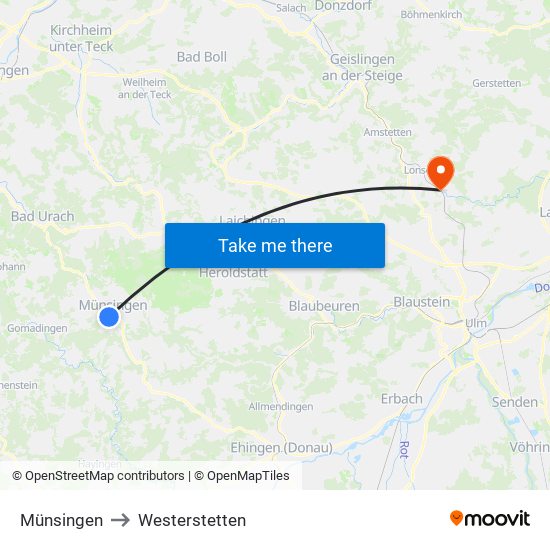 Münsingen to Westerstetten map