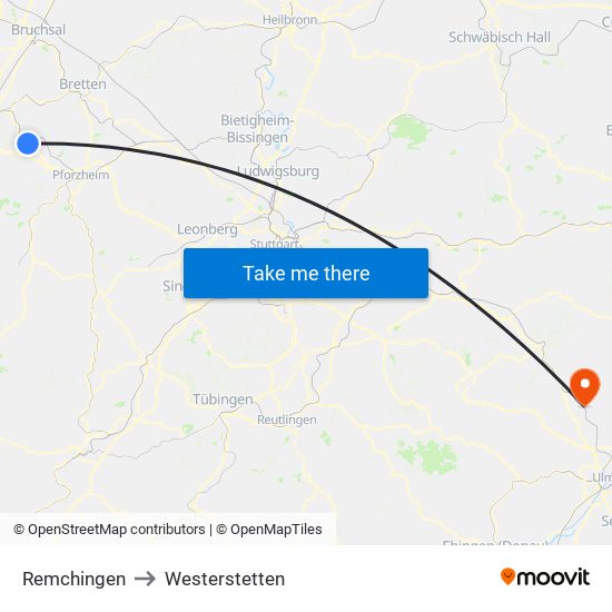 Remchingen to Westerstetten map