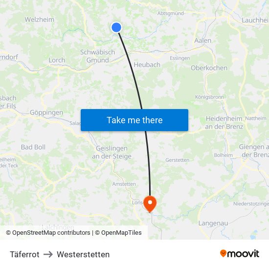 Täferrot to Westerstetten map