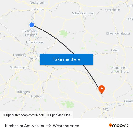 Kirchheim Am Neckar to Westerstetten map