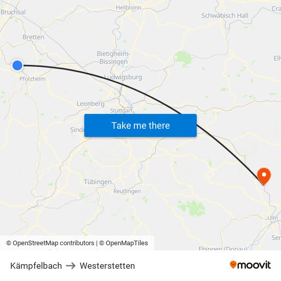 Kämpfelbach to Westerstetten map