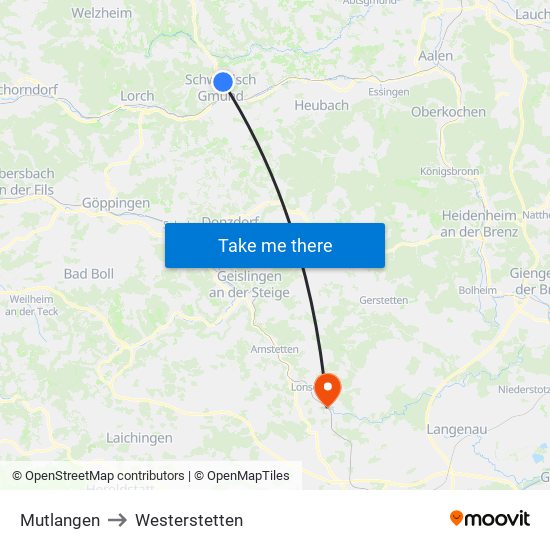 Mutlangen to Westerstetten map