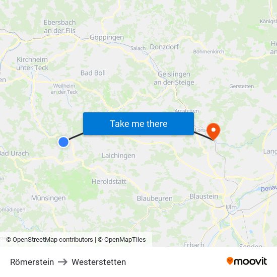 Römerstein to Westerstetten map