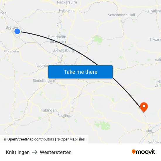 Knittlingen to Westerstetten map