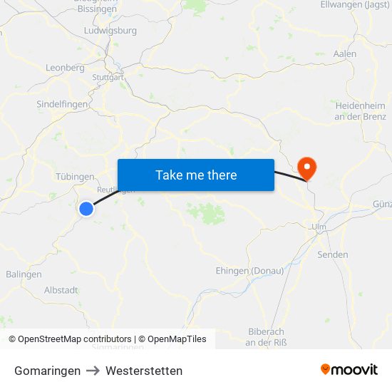 Gomaringen to Westerstetten map