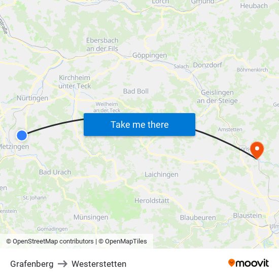 Grafenberg to Westerstetten map