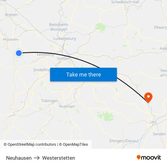 Neuhausen to Westerstetten map