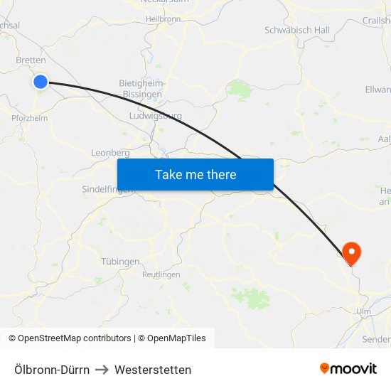 Ölbronn-Dürrn to Westerstetten map