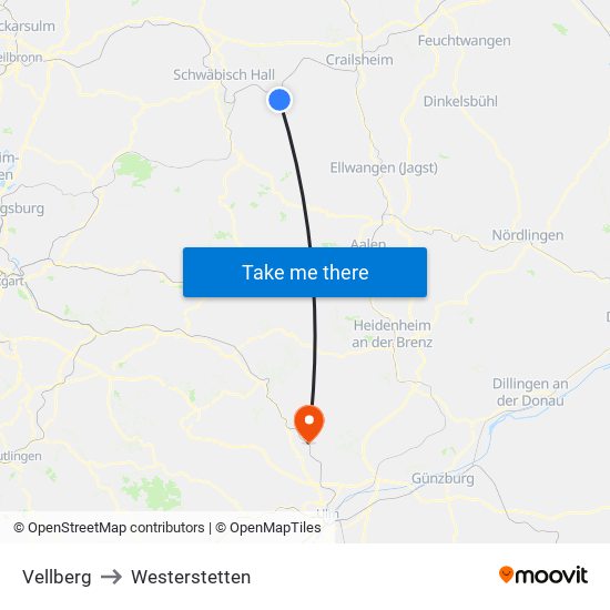 Vellberg to Westerstetten map