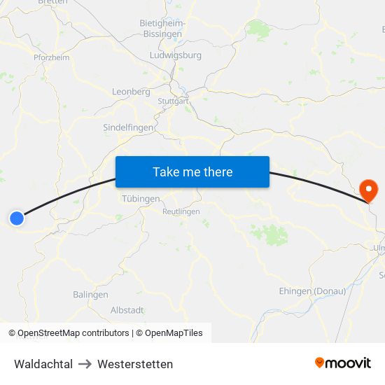 Waldachtal to Westerstetten map