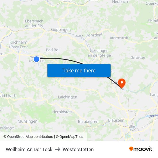 Weilheim An Der Teck to Westerstetten map