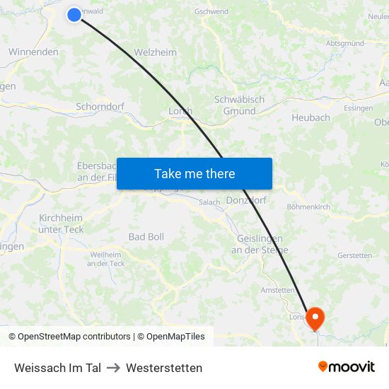 Weissach Im Tal to Westerstetten map