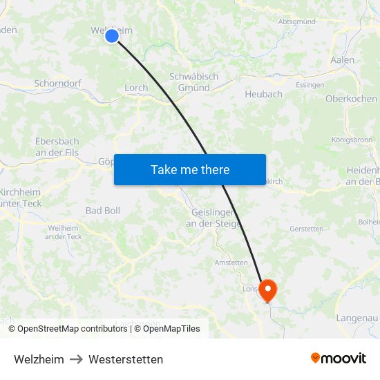 Welzheim to Westerstetten map