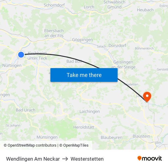 Wendlingen Am Neckar to Westerstetten map