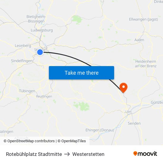 Rotebühlplatz Stadtmitte to Westerstetten map