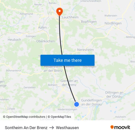 Sontheim An Der Brenz to Westhausen map