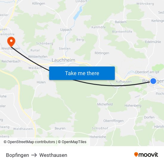 Bopfingen to Westhausen map