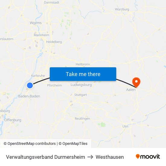 Verwaltungsverband Durmersheim to Westhausen map