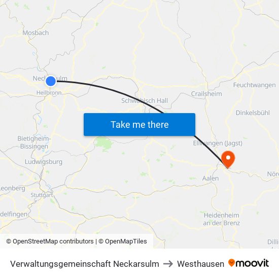 Verwaltungsgemeinschaft Neckarsulm to Westhausen map