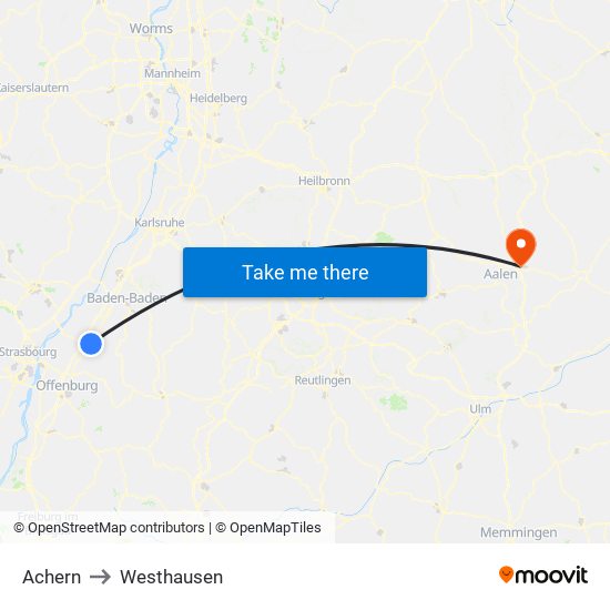 Achern to Westhausen map