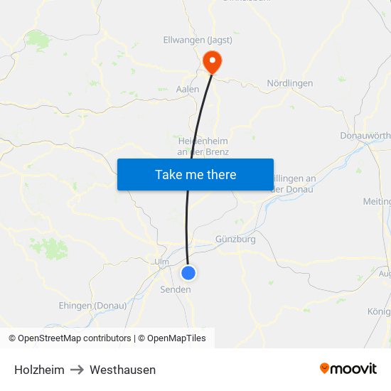 Holzheim to Westhausen map