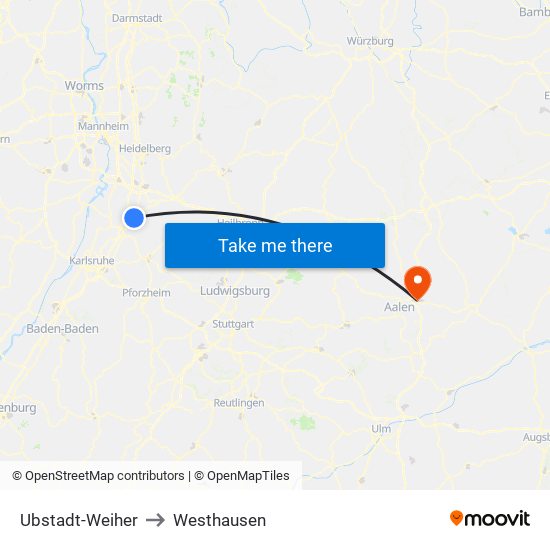 Ubstadt-Weiher to Westhausen map