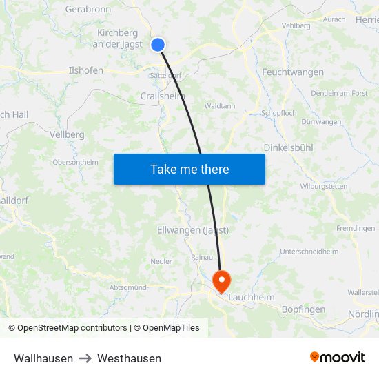Wallhausen to Westhausen map