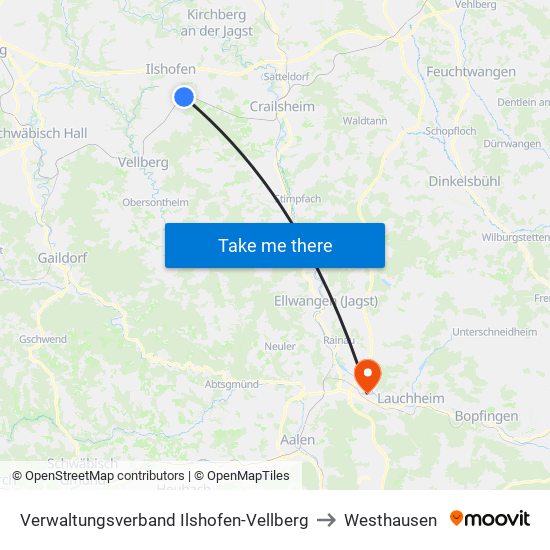 Verwaltungsverband Ilshofen-Vellberg to Westhausen map