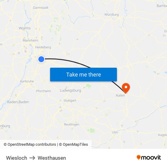 Wiesloch to Westhausen map