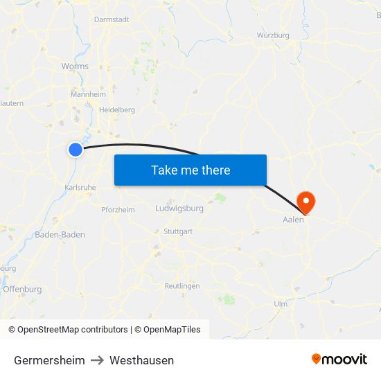 Germersheim to Westhausen map