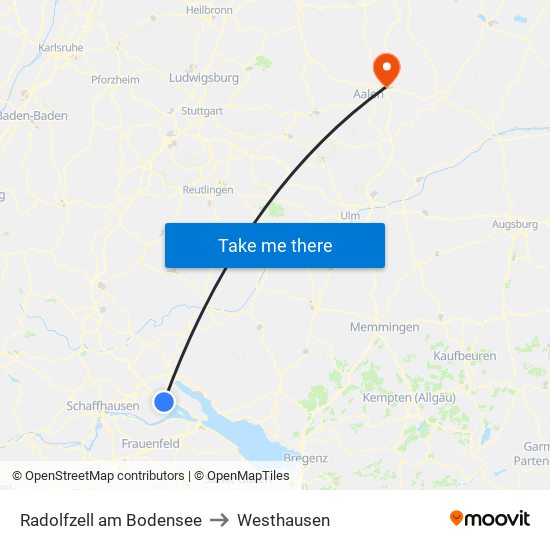 Radolfzell am Bodensee to Westhausen map