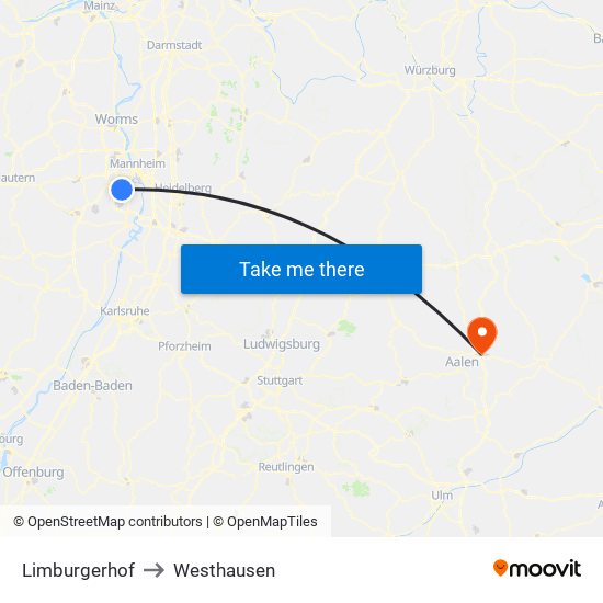 Limburgerhof to Westhausen map