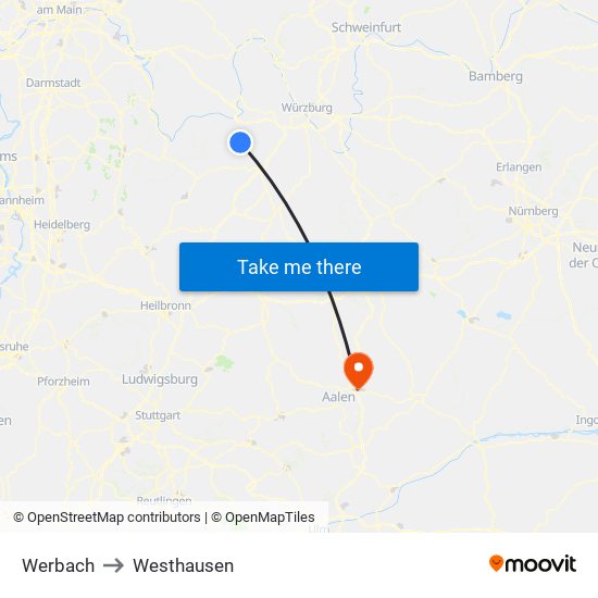 Werbach to Westhausen map