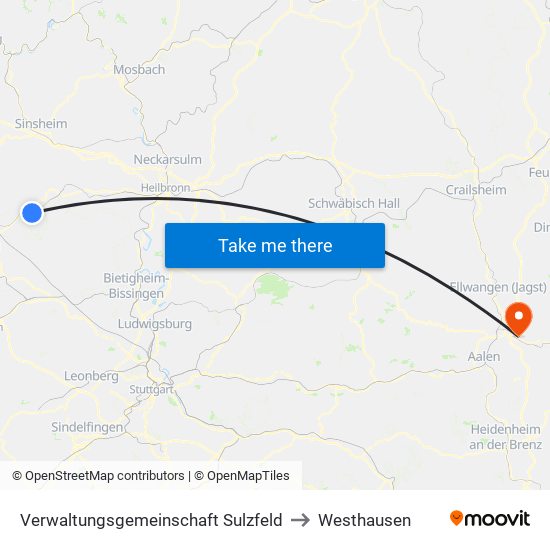 Verwaltungsgemeinschaft Sulzfeld to Westhausen map
