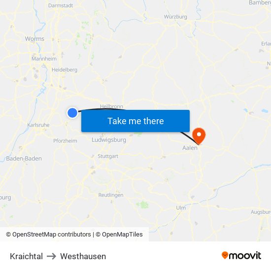 Kraichtal to Westhausen map