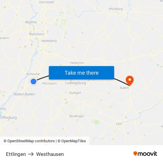 Ettlingen to Westhausen map